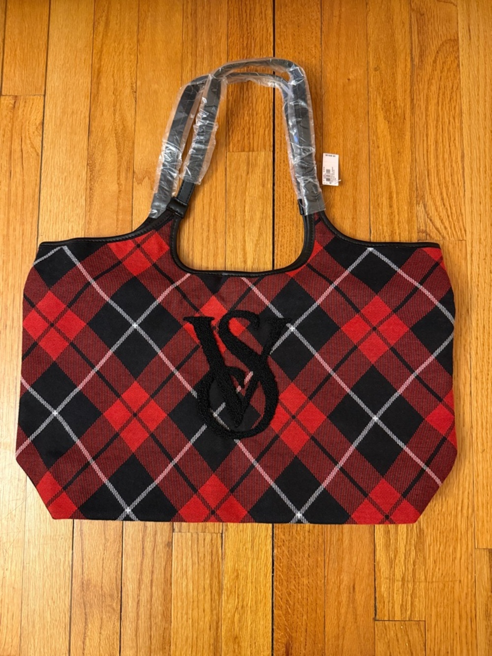Victoria's Secret Red‎ & Black Plaid Tote with Monogram